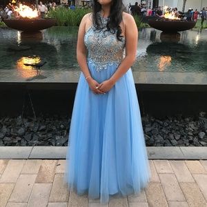 Blue Size 8 Halter Prom Dress